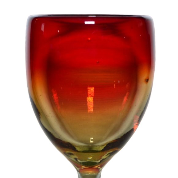 Set Of 4 Handblown Water Or Wine Glasses Red And Clear Stemmed - Picture 3 of 4